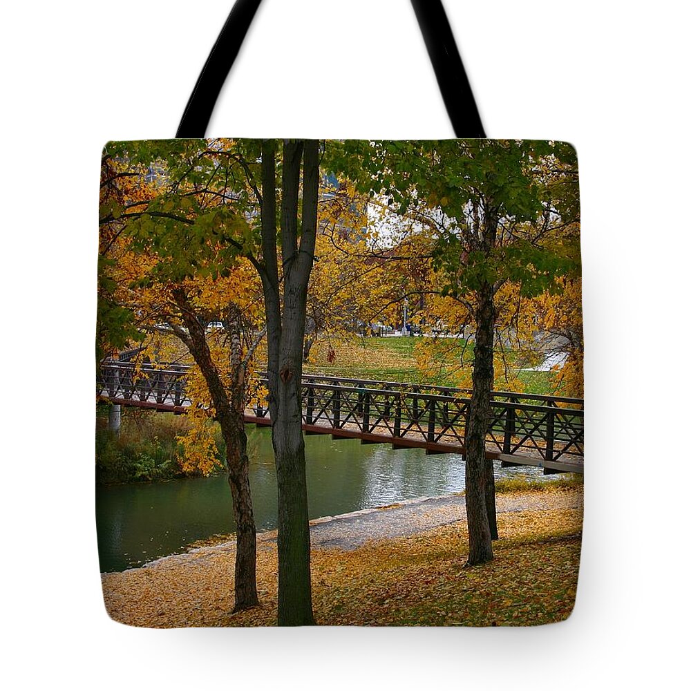 Fall Tote Bag featuring the photograph Bridge to Fall by Elizabeth Winter