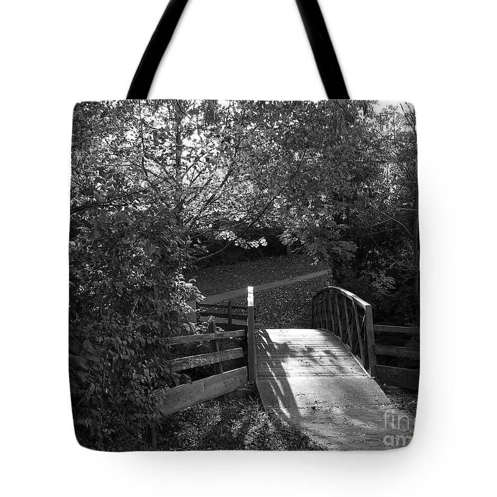 Bridge To Nowhere Tote Bag featuring the photograph Bridge To Nowhere 1 bw by Mel Steinhauer
