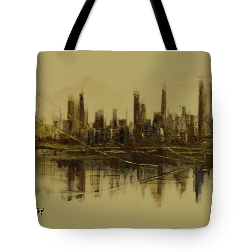 Fineartamerica.com Tote Bag featuring the painting Bridge to the City  Contemporary Version by Diane Strain