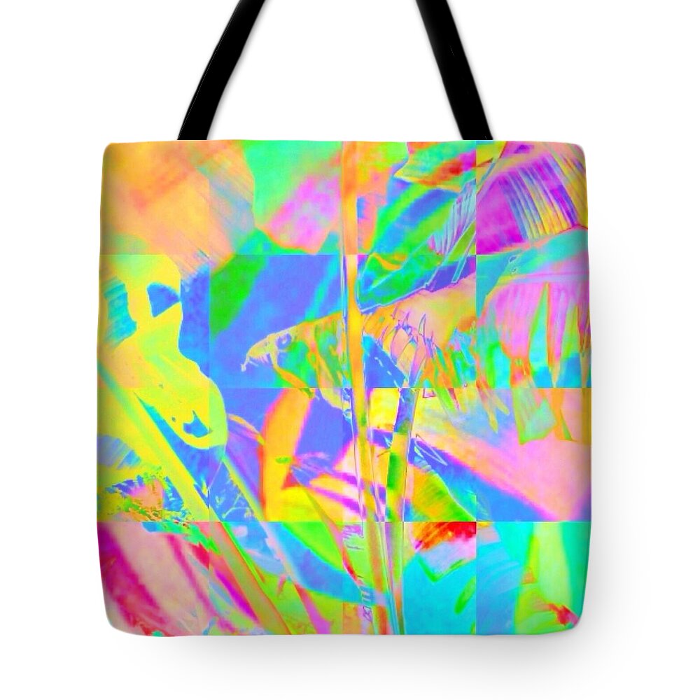 Sharkcrossing Tote Bag featuring the painting S Bright Abstracted Banana Leaf - Square by Lyn Voytershark