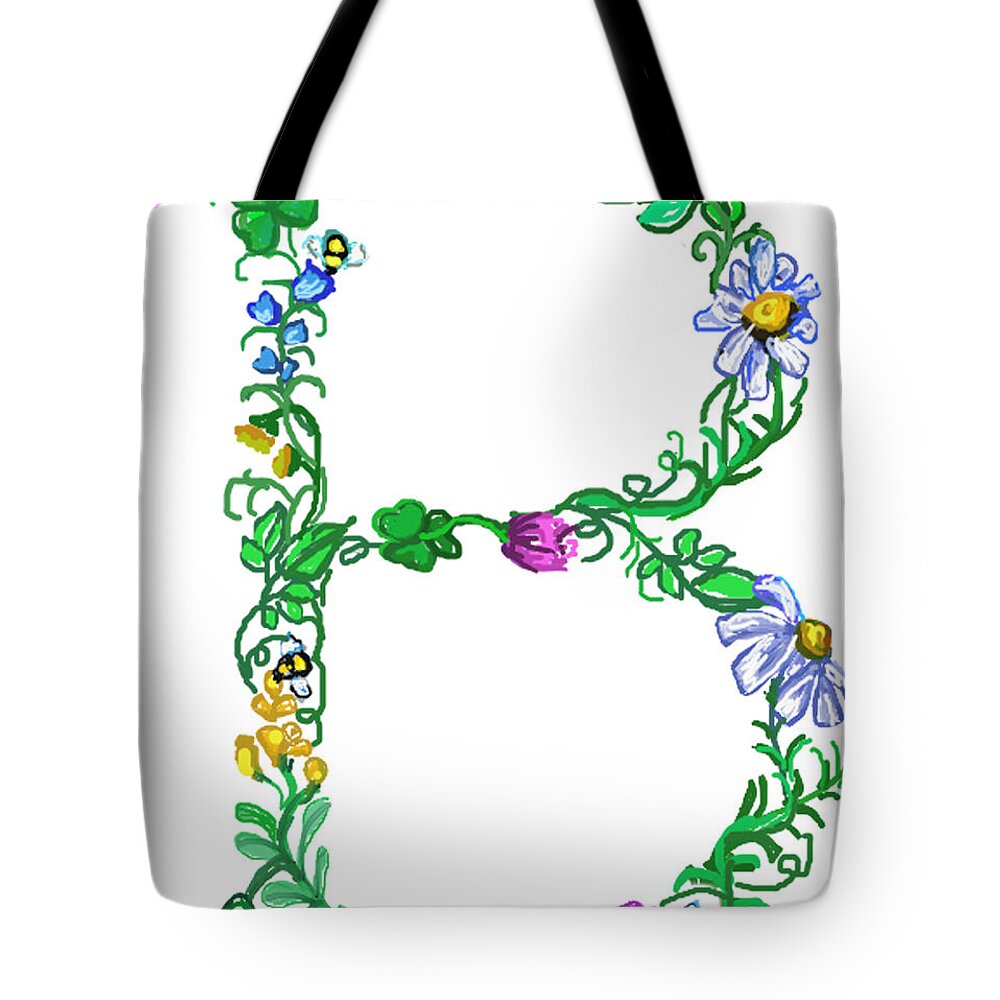 Marriage Tote Bag featuring the painting Bright Fun Colorful hand drawn Monogram B by Lea S