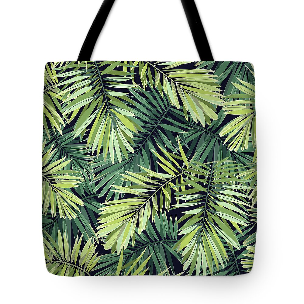 Tropical Rainforest Tote Bag featuring the digital art Bright Green Background With Tropical by Msmoloko