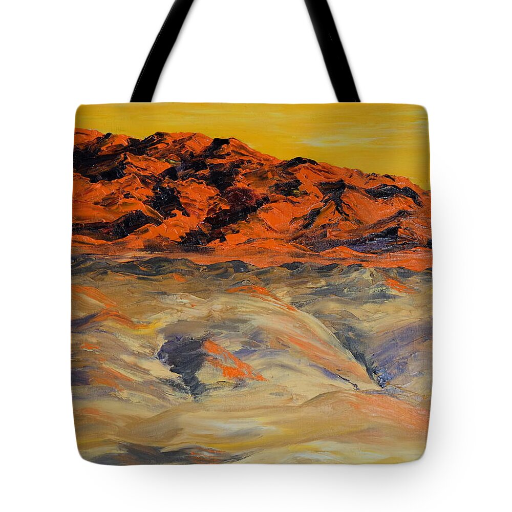 Sunlit Mountains Tote Bag featuring the painting Brilliant Montana Mountains and Foothills by Cheryl Nancy Ann Gordon