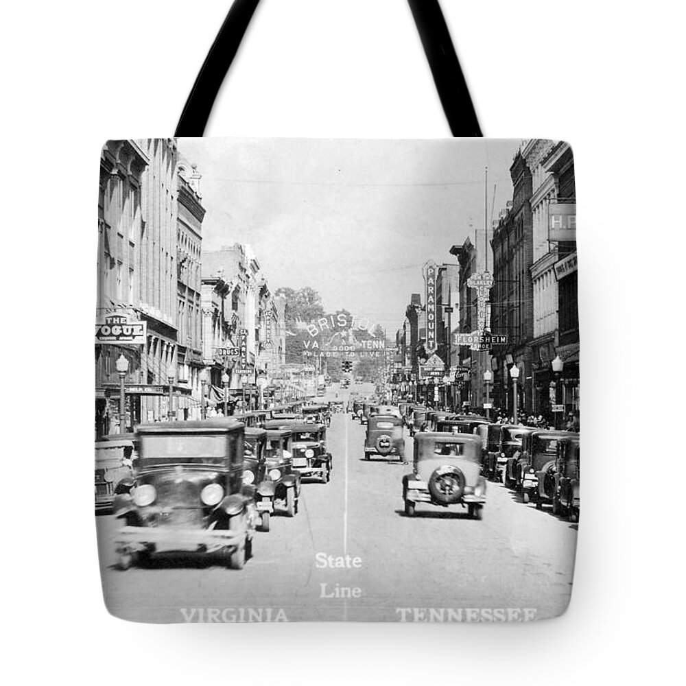 Bristol Virginia Tote Bag featuring the photograph Bristol Virginia Tennessee State Street 1931 by Denise Beverly