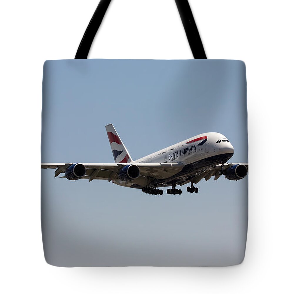 A-380 Tote Bag featuring the photograph British Airways A380 by John Daly