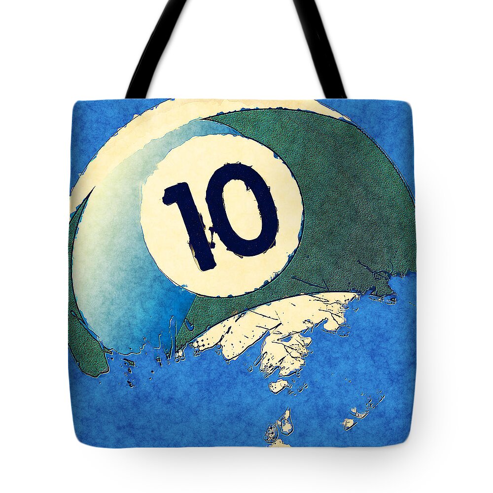 Ten Tote Bag featuring the digital art Broken 10 Ball by David G Paul
