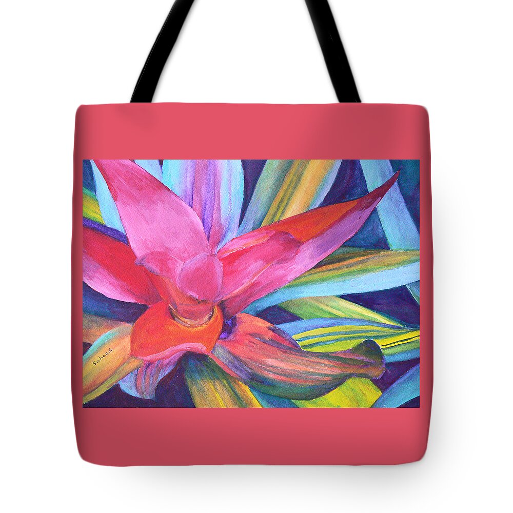 Bromeliad Tote Bag featuring the painting Bromeliad Pink by Margaret Saheed