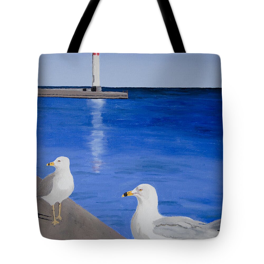 Bronte Tote Bag featuring the painting Bronte Lighthouse Gulls in Oil by Laurel Best