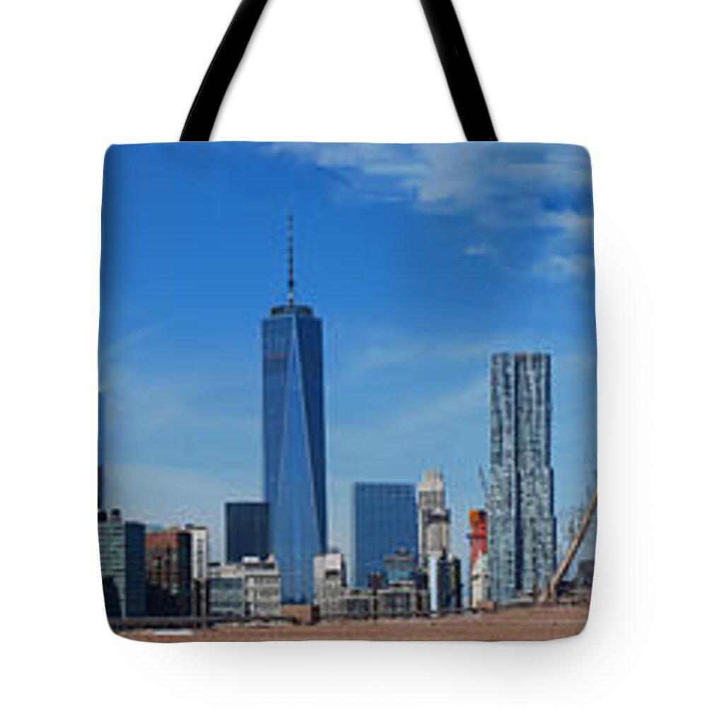 Wright Tote Bag featuring the photograph Brooklyn Bridge and Lower Manhattan by Paulette B Wright