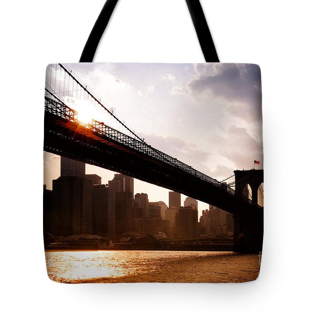 New York City Tote Bag featuring the photograph Brooklyn Bridge and Skyline Manhattan New York City by Sabine Jacobs