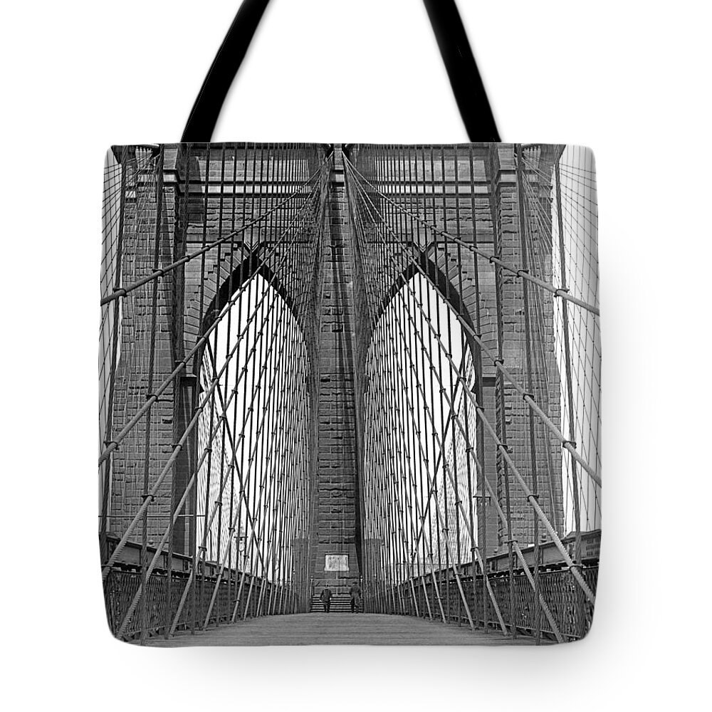 Arch Tote Bag featuring the photograph Brooklyn Bridge Promenade by Underwood Archives