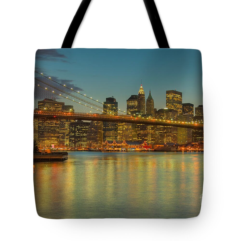 Clarence Holmes Tote Bag featuring the photograph Brooklyn Bridge Twilight by Clarence Holmes