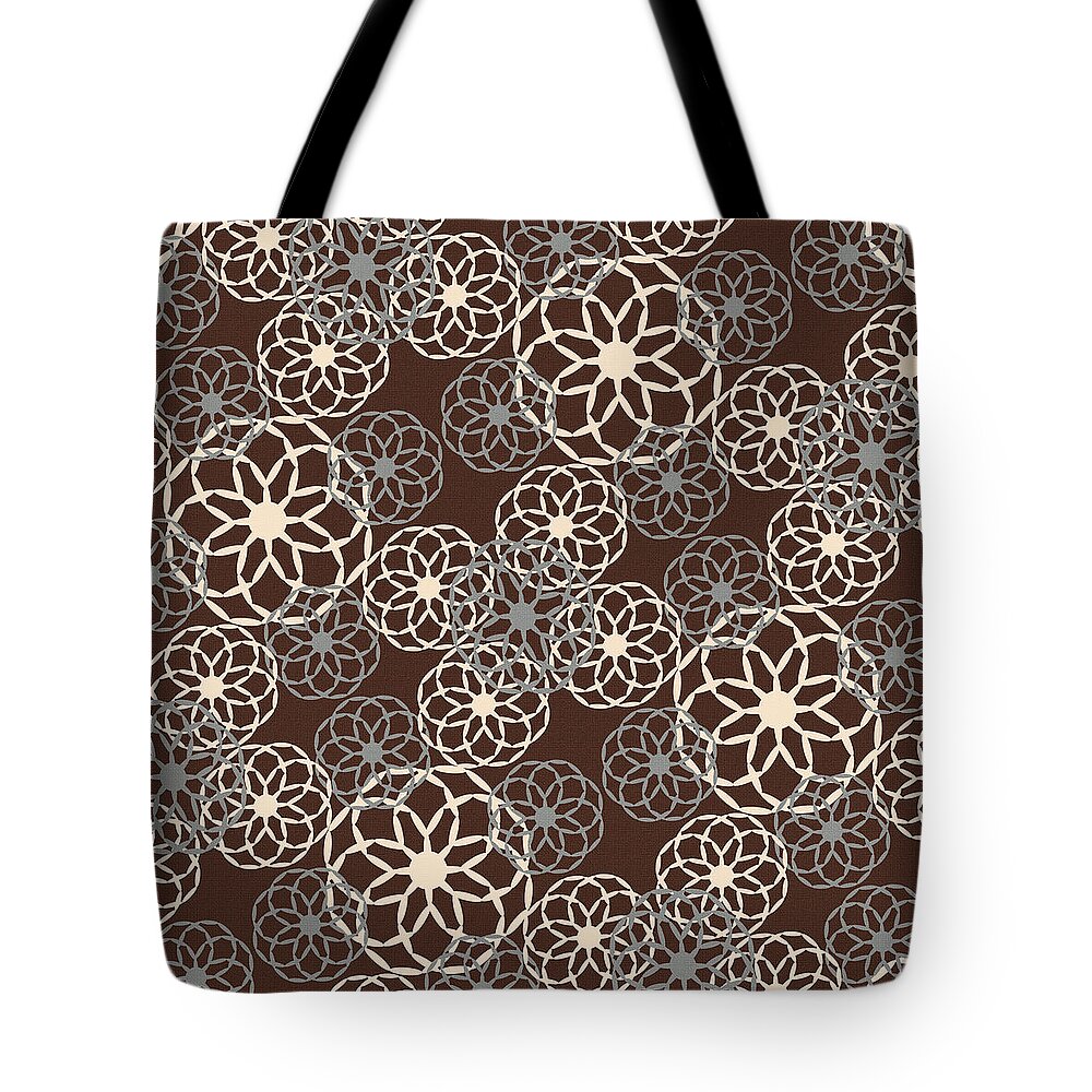 Brown Tote Bag featuring the mixed media Brown and Silver Floral Pattern by Christina Rollo