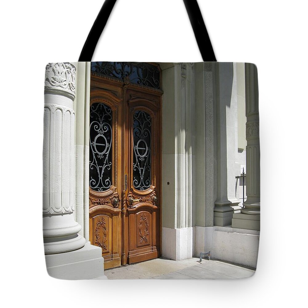 Closed Door Tote Bag featuring the photograph Brown Doors by Arlene Carmel