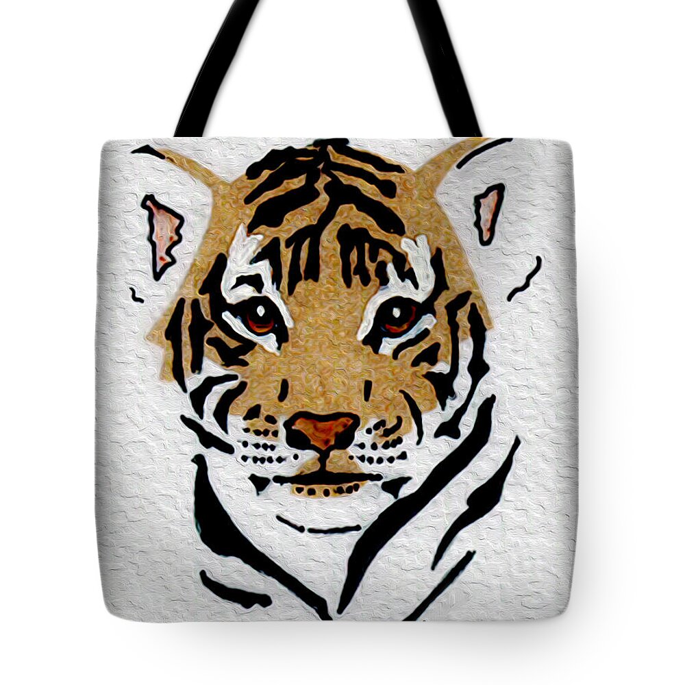 Tiger Tote Bag featuring the digital art Brown Eyed Tiger Cub by Stephanie Grant