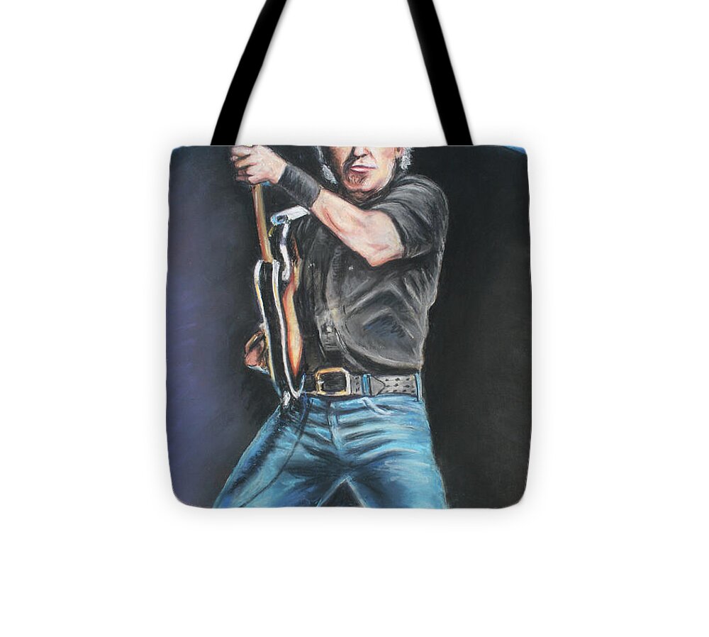 Bruce Springsteen Tote Bag featuring the pastel Bruce Springsteen by Melinda Saminski