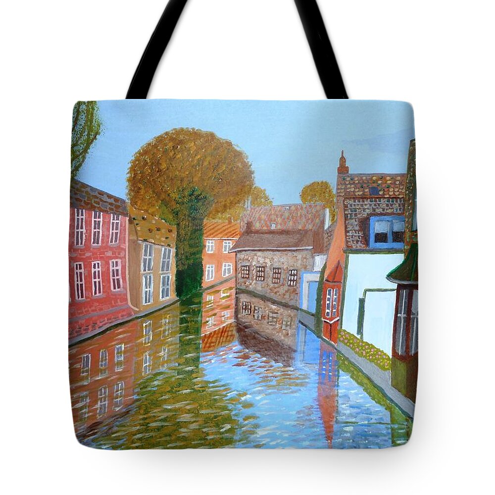 Canal Tote Bag featuring the painting Brugge canal by Magdalena Frohnsdorff