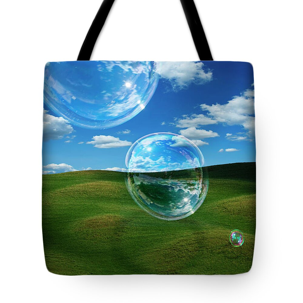 Tranquility Tote Bag featuring the photograph Bubble Float Across A Tuscan Landscape by Andrew Bret Wallis