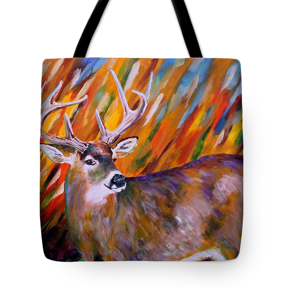 Deer Tote Bag featuring the painting Buck Late Fall by Karl Wagner