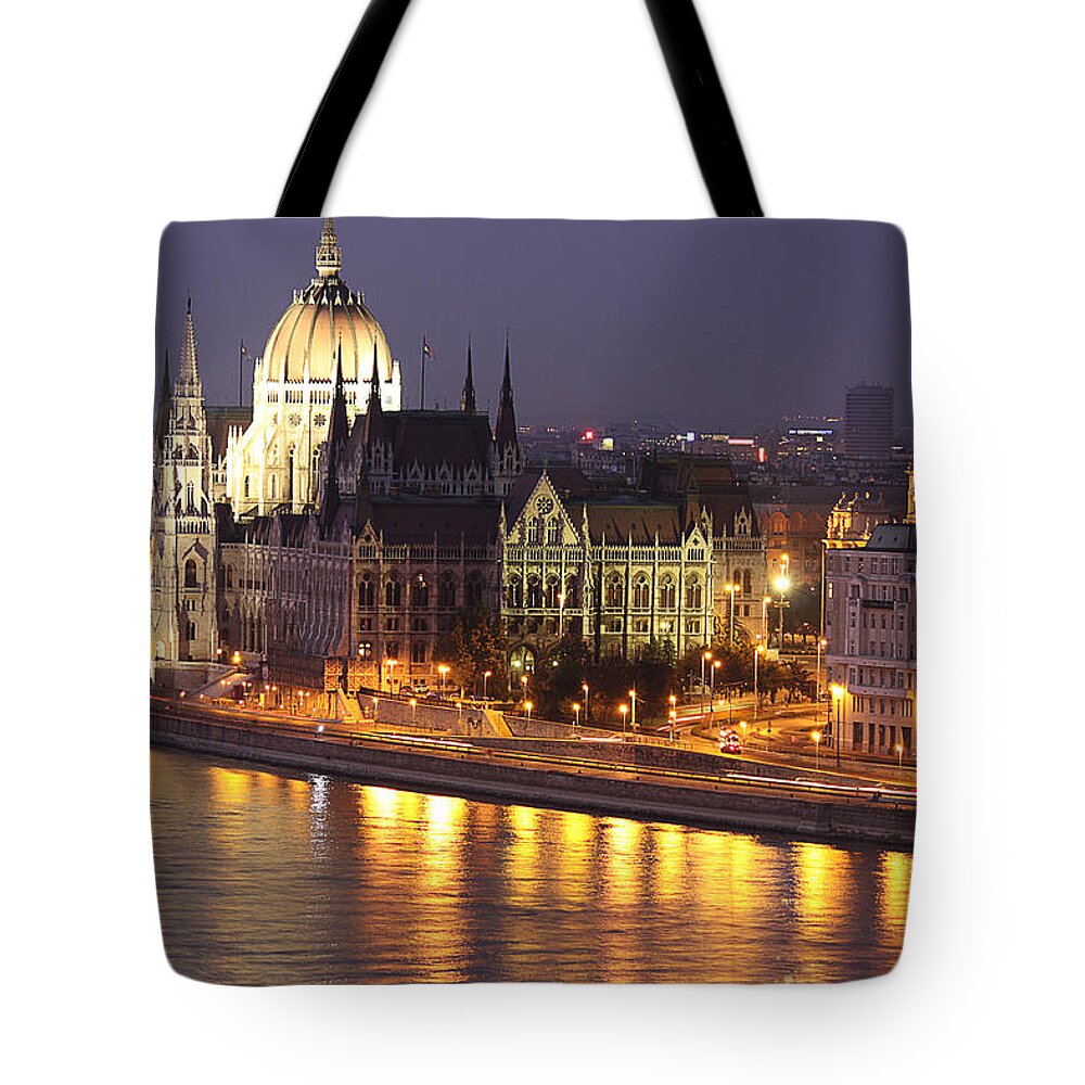 Budapest Tote Bag featuring the photograph Budapest Parliament buildings by Shirley Mitchell