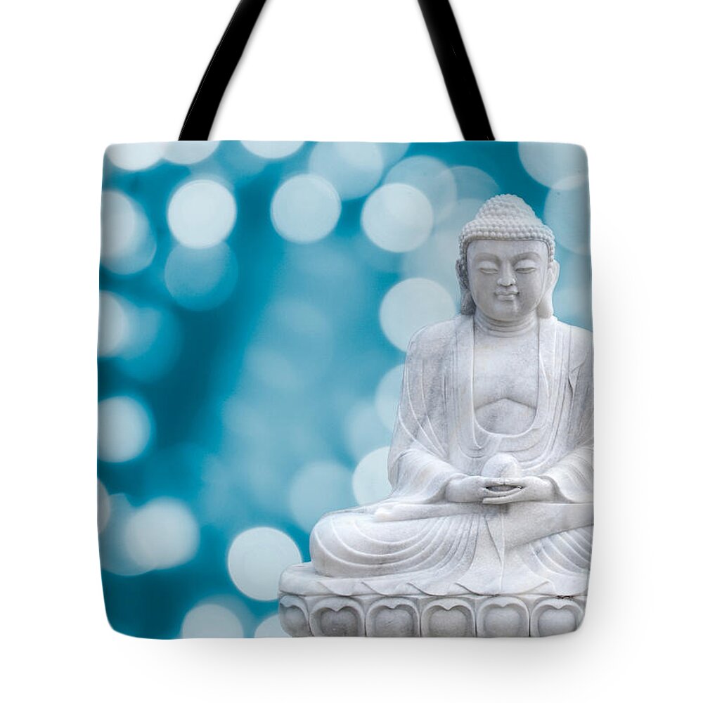 Asia Tote Bag featuring the photograph Buddha Enlightenment Blue by Hannes Cmarits