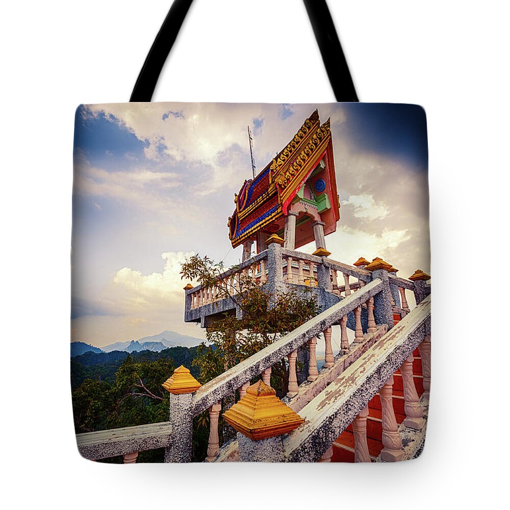 Steps Tote Bag featuring the photograph Buddhist Temple In Thailand by Moreiso