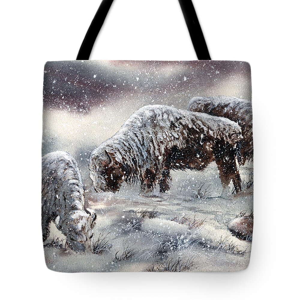Buffalo Tote Bag featuring the painting Buffalo in Snow by Jill Westbrook