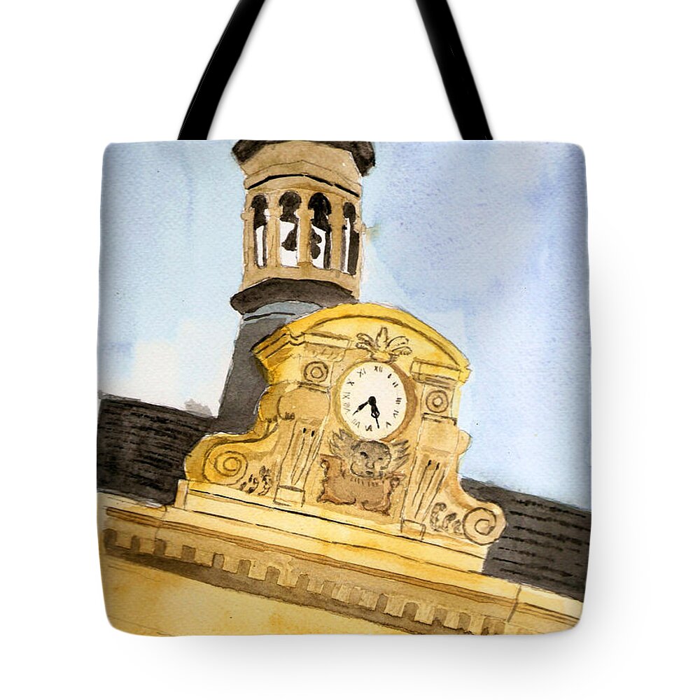 Watercolor Tote Bag featuring the painting Building top Paris by Keshava Shukla