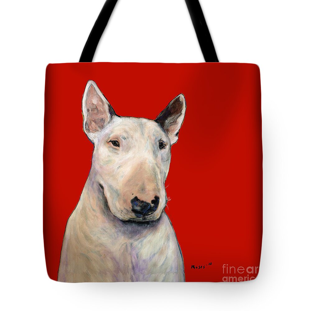 Dogs Tote Bag featuring the painting Bull Terrier On Red by Dale Moses