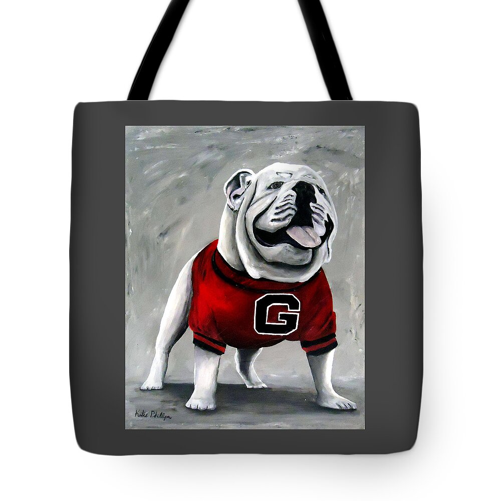 University Of Georgia Tote Bag featuring the painting UGA Bulldog College Mascot Dawg by Katie Phillips