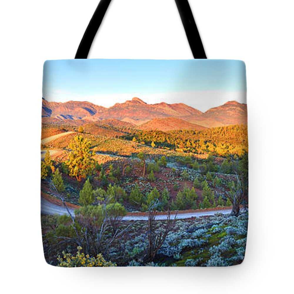 Bunyeroo Valley Flinders Ranges South Australia Australian Landscape Landscapes Pano Panorama Outback Early Morning Wilpena Pound Tote Bag featuring the photograph Bunyeroo Valley by Bill Robinson