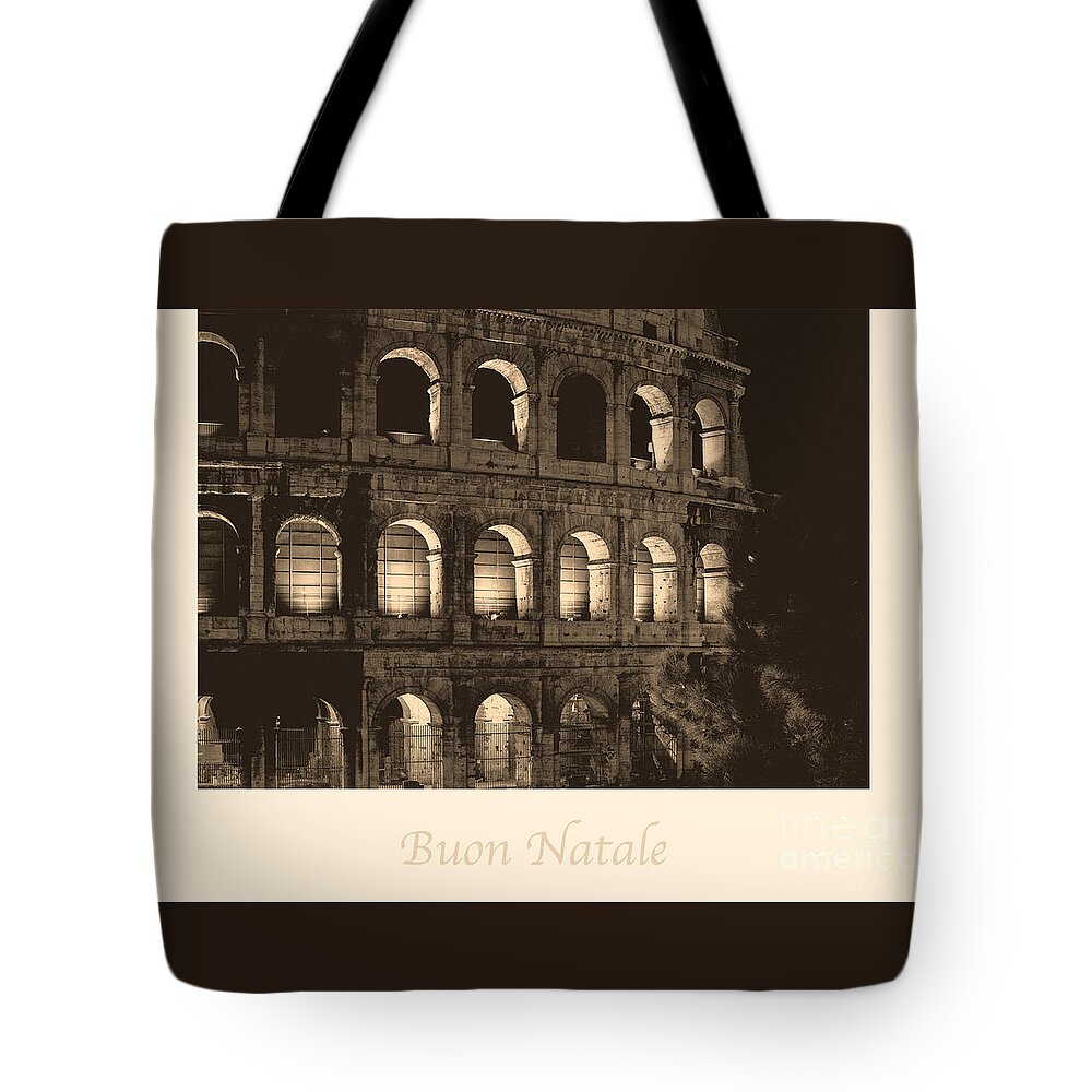 Italian Tote Bag featuring the photograph Buon Natale with Colosseum by Prints of Italy
