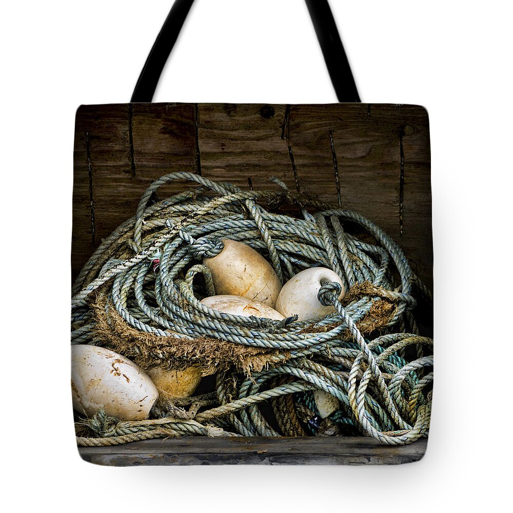 Fishing Tote Bag featuring the photograph Buoys in a Box by Carol Leigh