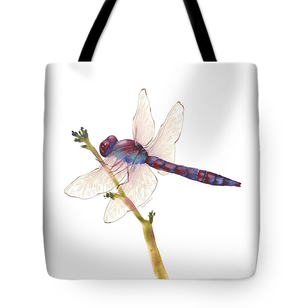 Red Tote Bag featuring the painting Burgundy Dragonfly by Amy Kirkpatrick
