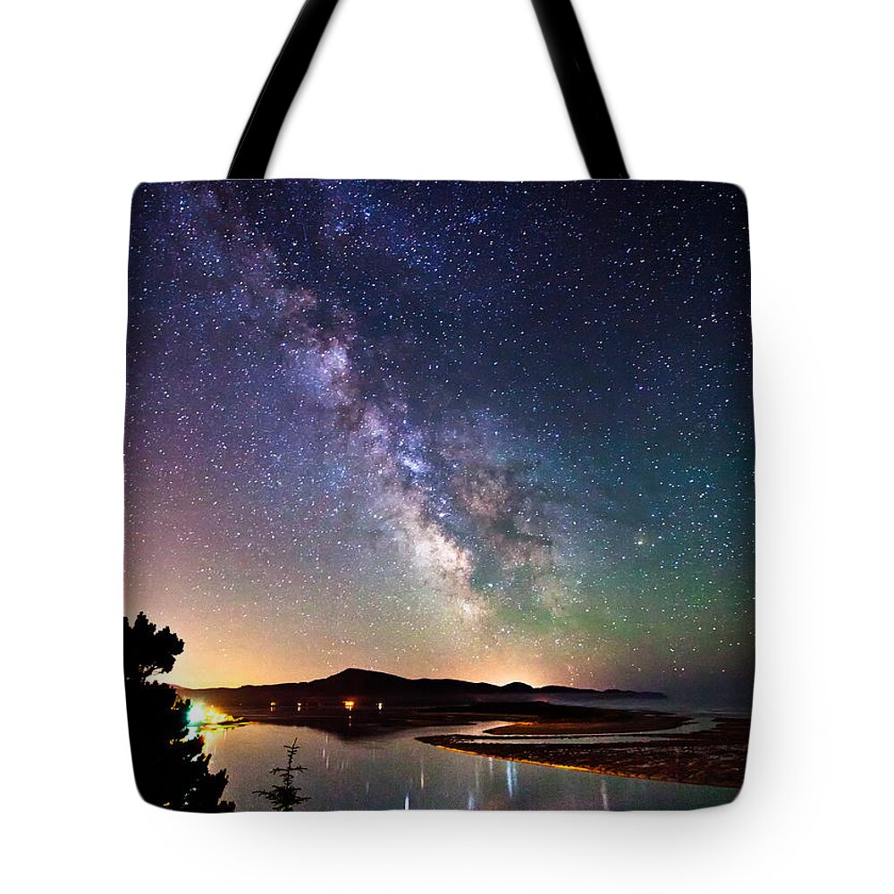 Beach Tote Bag featuring the photograph Burning the Milky Way by Darren White