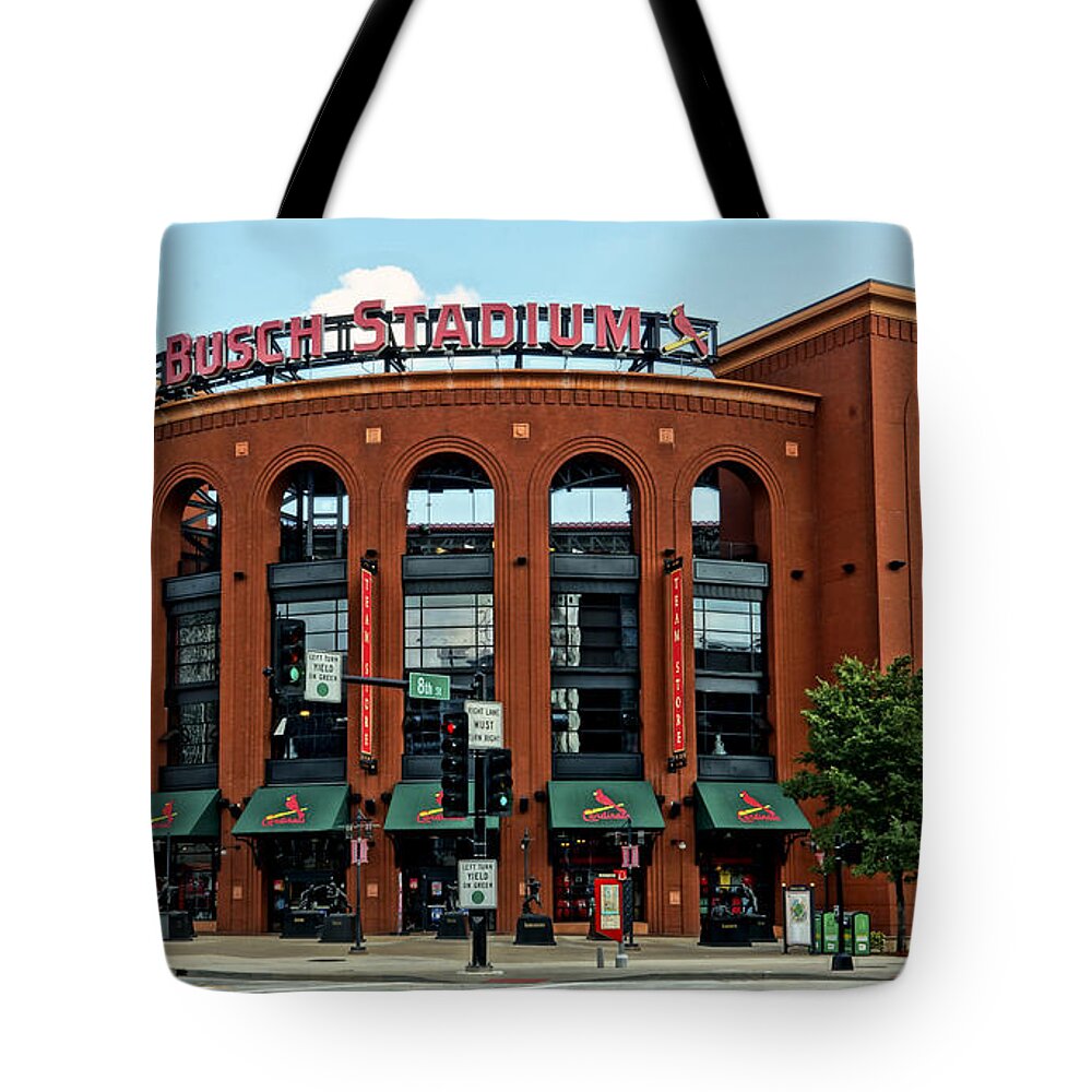 St. Louis Cardinals Tote Bag featuring the photograph Busch Stadium Home of the St Louis Cardinals by Greg Kluempers