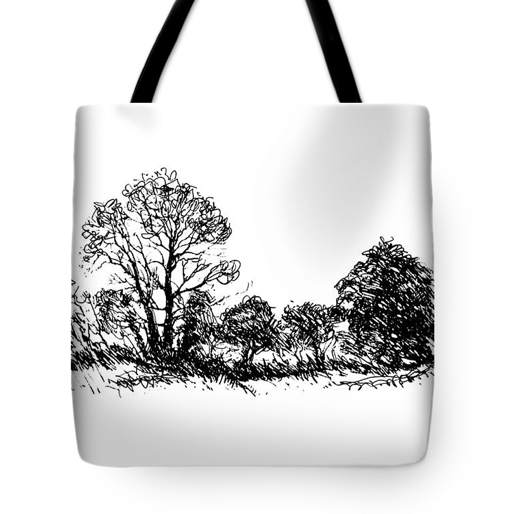 Landscape Tote Bag featuring the drawing Bushes by Art MacKay