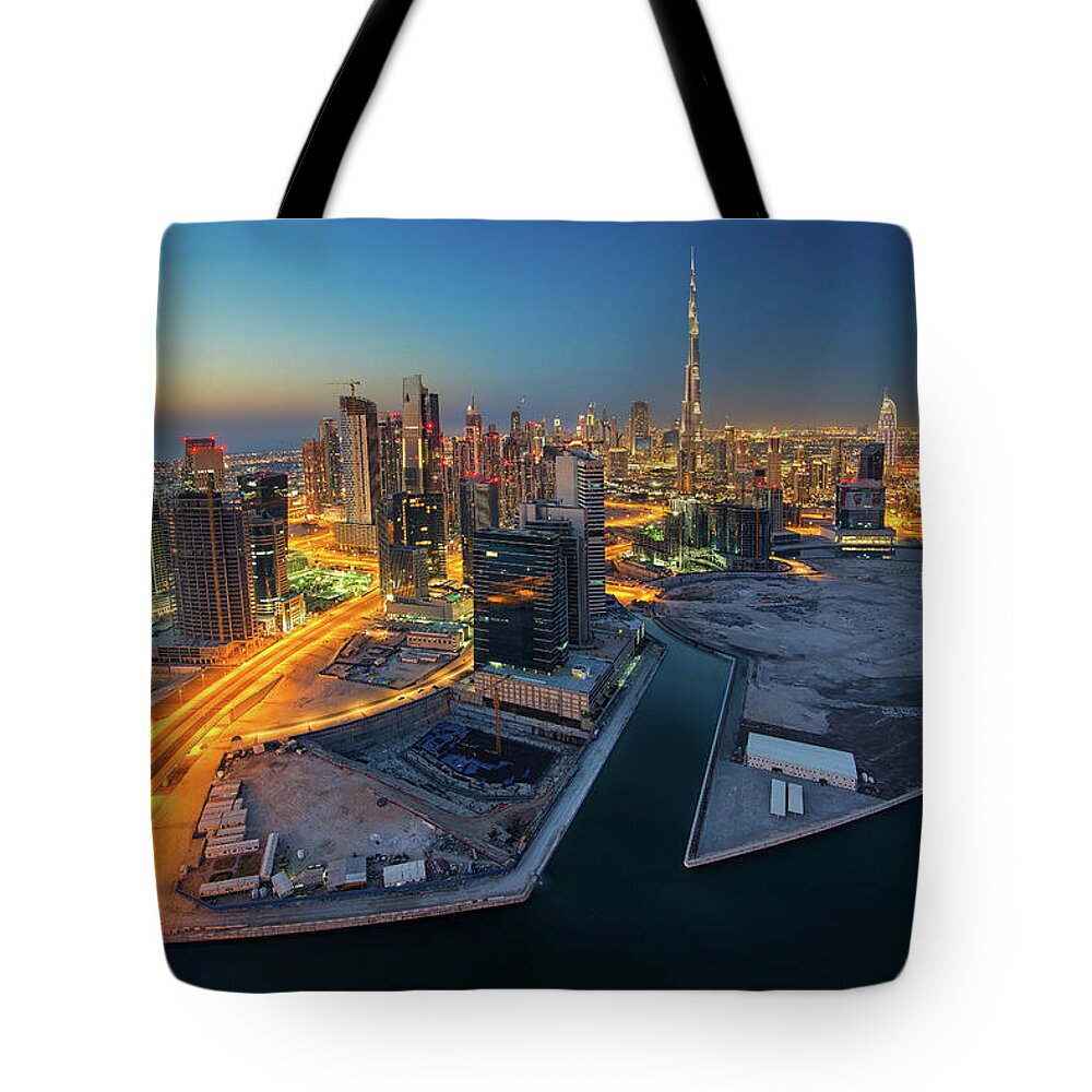 Outdoors Tote Bag featuring the photograph Business Bay by Enyo Manzano Photography