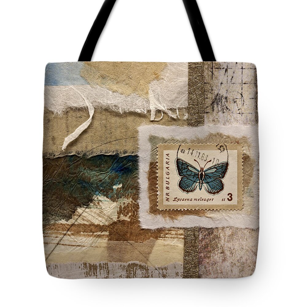 Collage Tote Bag featuring the photograph Butterfly and Blue Collage by Carol Leigh