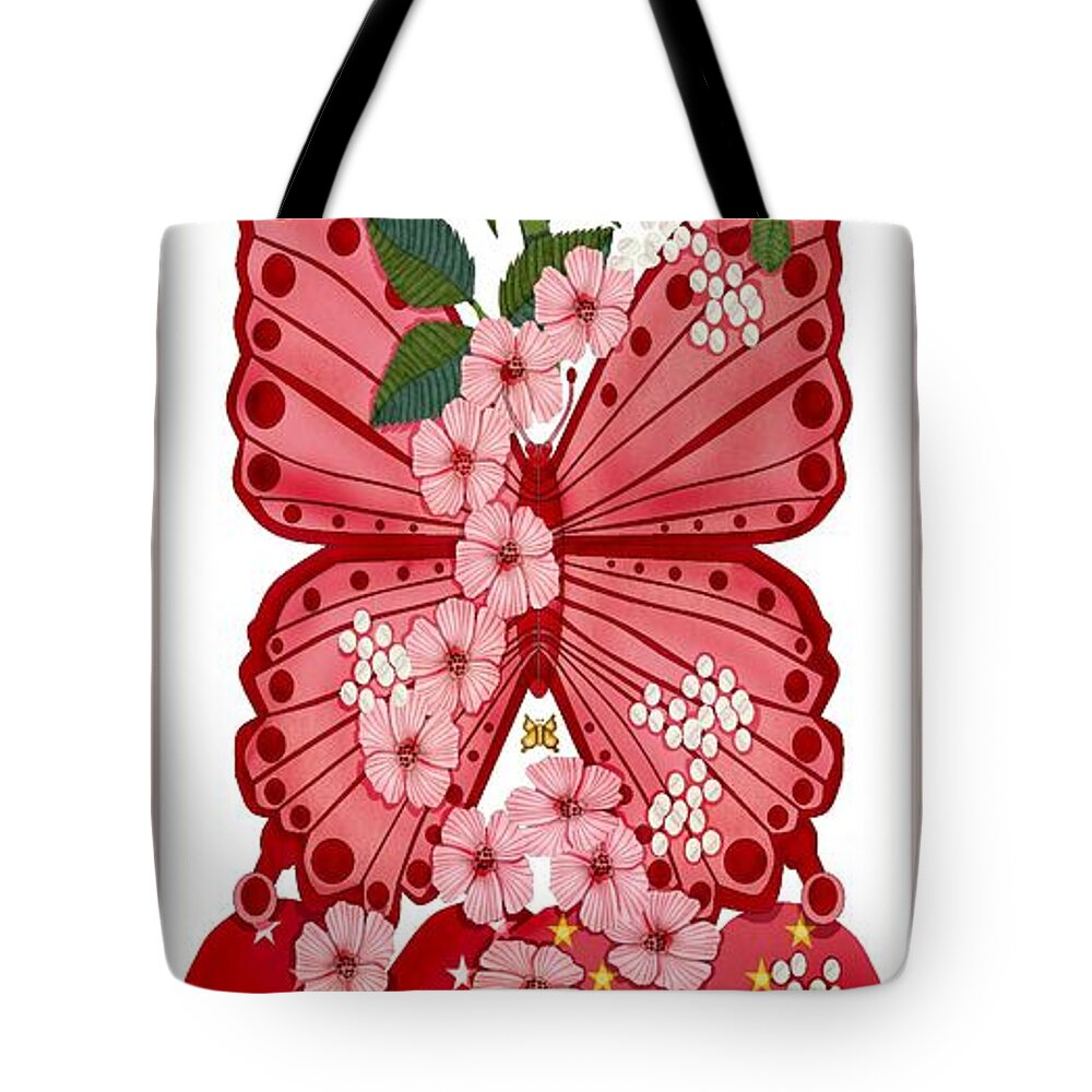 Anne V. Norskog Digital Art Tote Bag featuring the painting Butterfly Flowers and Hearts by Anne Norskog