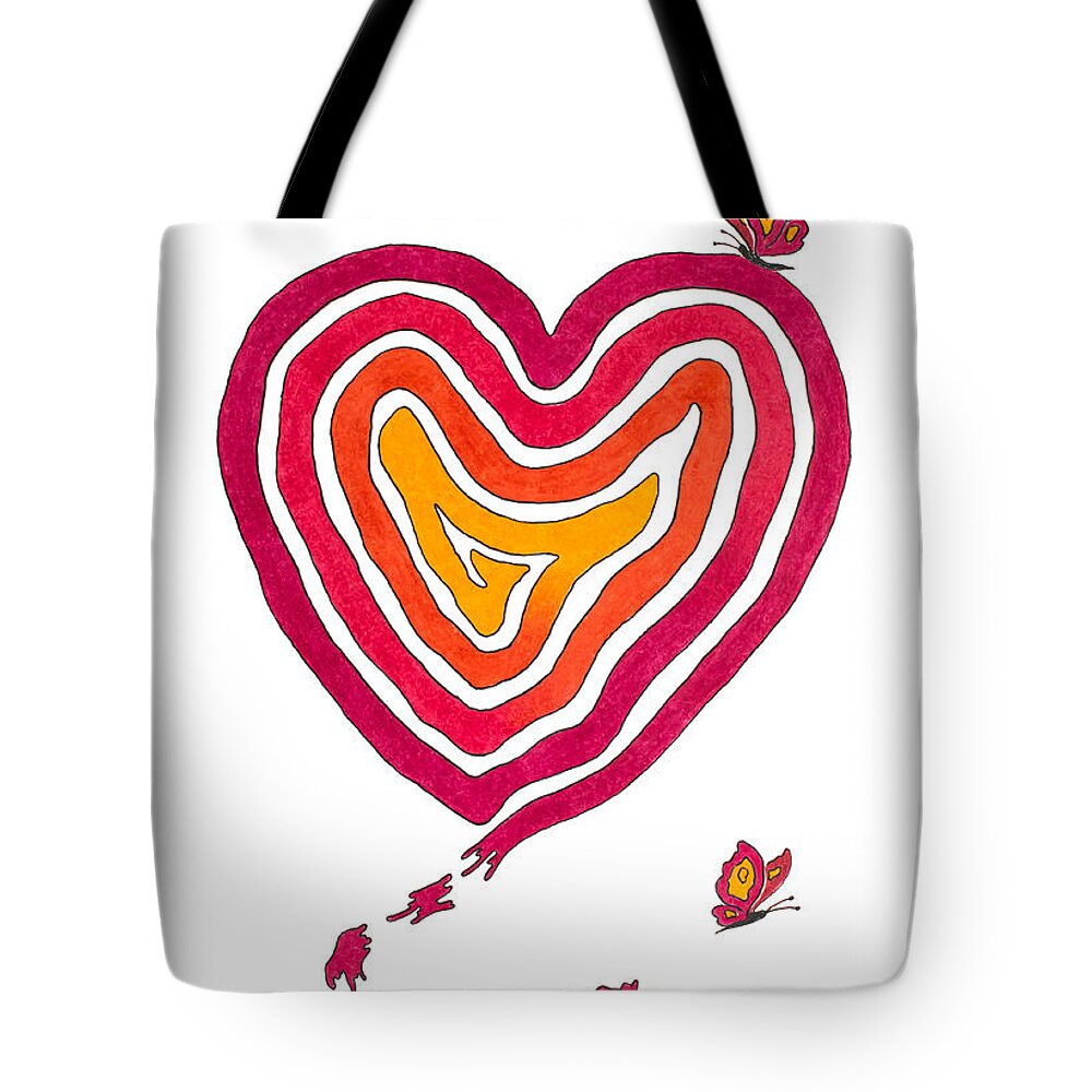 Heart Tote Bag featuring the drawing Butterfly Heart by Andreas Berthold