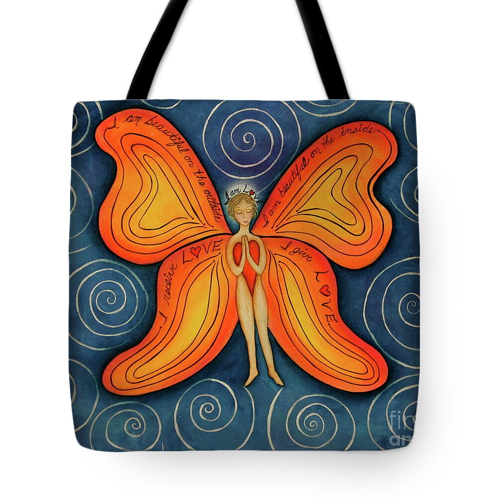 Butterfly Canvas Prints Tote Bag featuring the painting Butterfly Mantra by Deborha Kerr