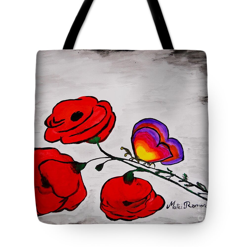 Poppies Tote Bag featuring the painting Butterfly Poppies by Ramona Matei