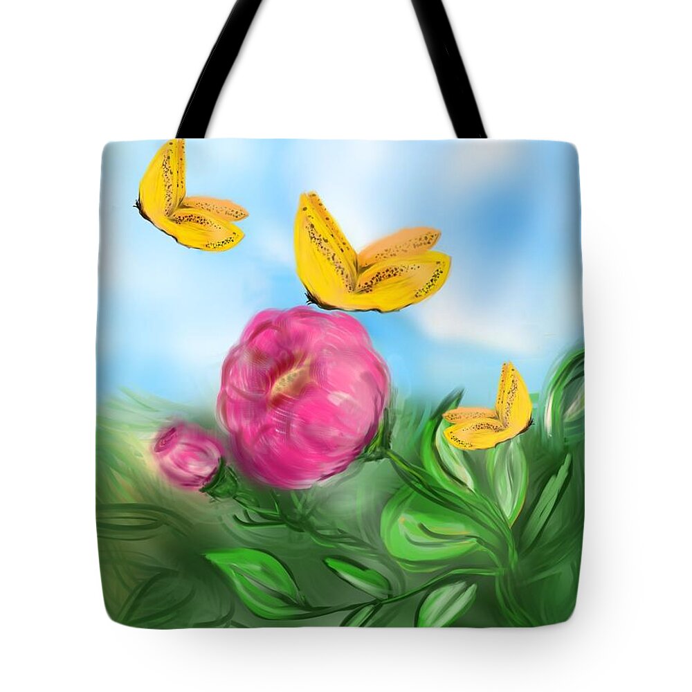 Floral Tote Bag featuring the digital art Butterfly Triplets by Christine Fournier