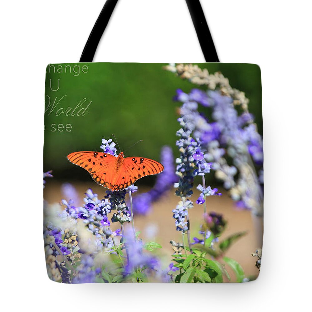 Flower Artwork Tote Bag featuring the photograph Butterfly with Message by Mary Buck