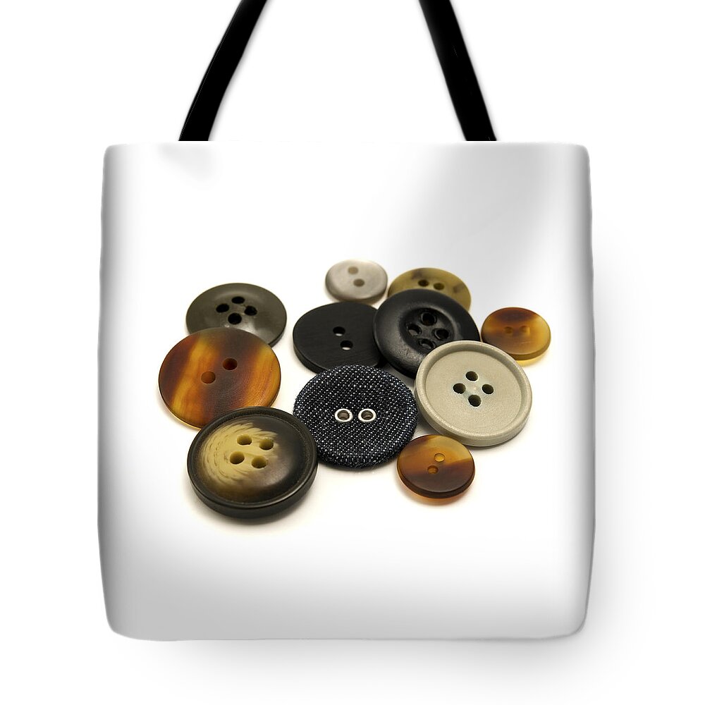 White Background Tote Bag featuring the photograph Buttons by Fabrizio Troiani