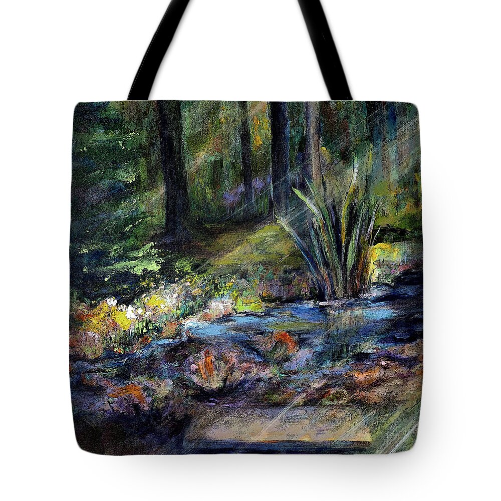 Woods Tote Bag featuring the photograph By The Stream by Jodie Marie Anne Richardson Traugott     aka jm-ART
