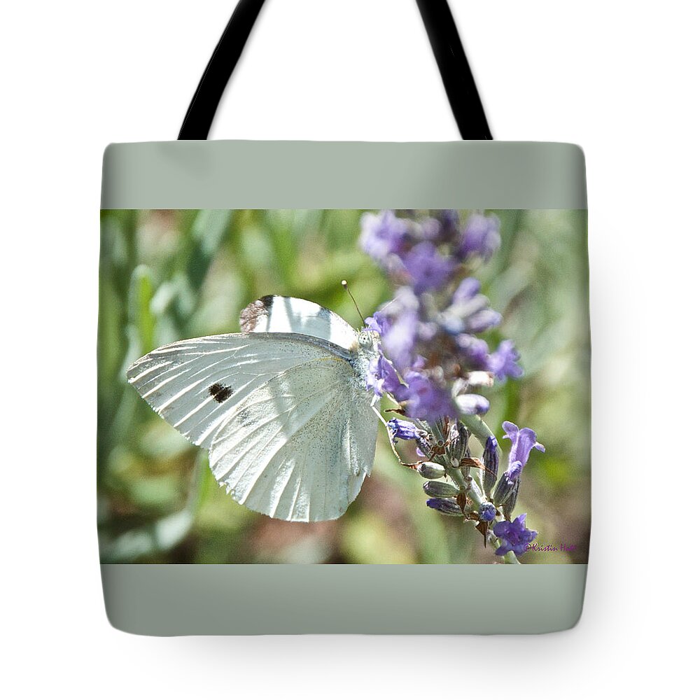 Butterfly Tote Bag featuring the photograph Cabbage White on Lavender by Kristin Hatt
