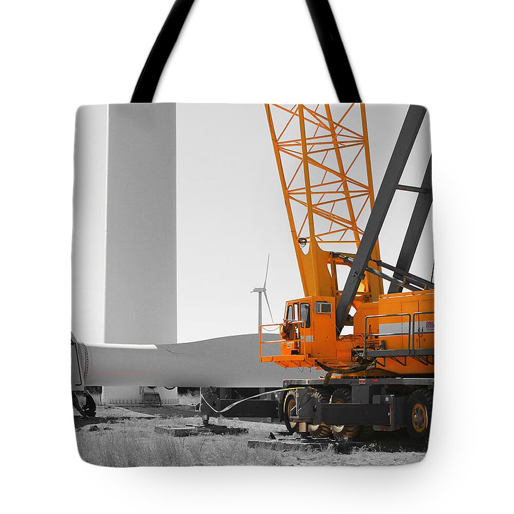 Black Tote Bag featuring the photograph Cable Down - BW by Chris Martin
