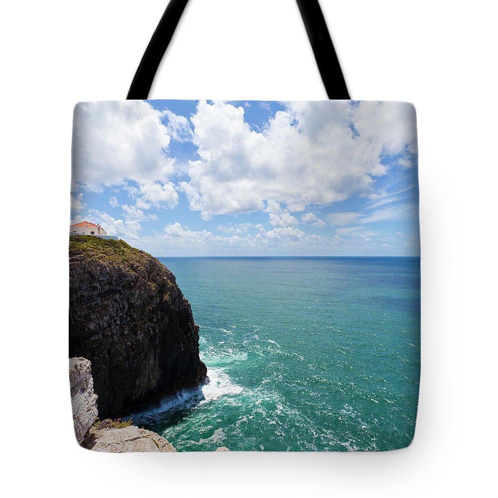 Algarve Tote Bag featuring the photograph Cabo Sao Vicente Lighthouse, Sagres by Werner Dieterich
